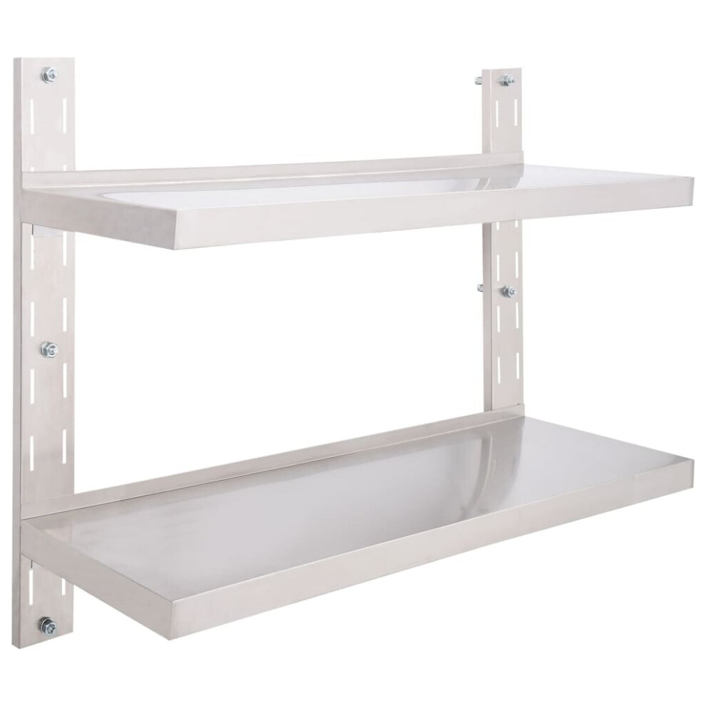 Vidaxl 2-Tier Floating Wall Shelf Stainless Steel 100Cm Hanging Display Unit