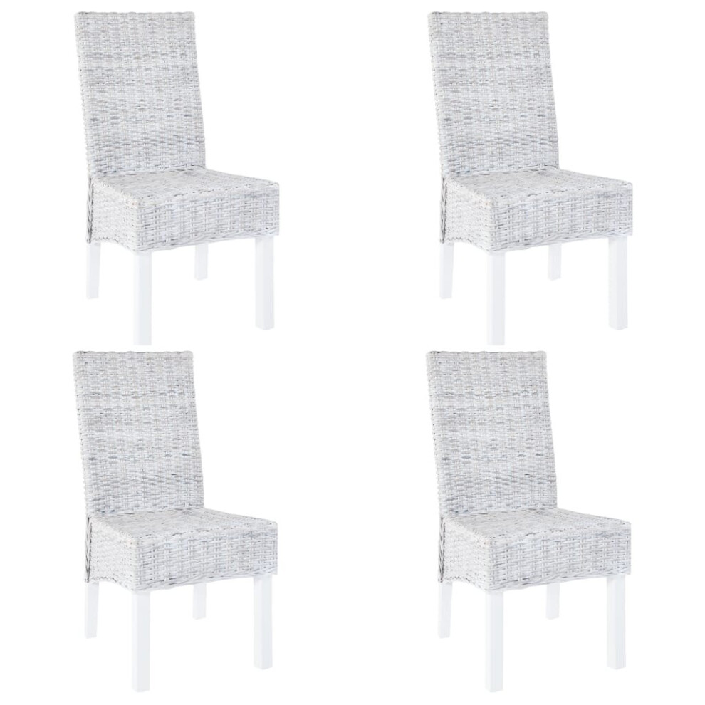 vidaXL 4x Dining Chairs Kubu Rattan and Mango Wood White Kitchen Seat-image-OPC-P5RTYFX-NEW