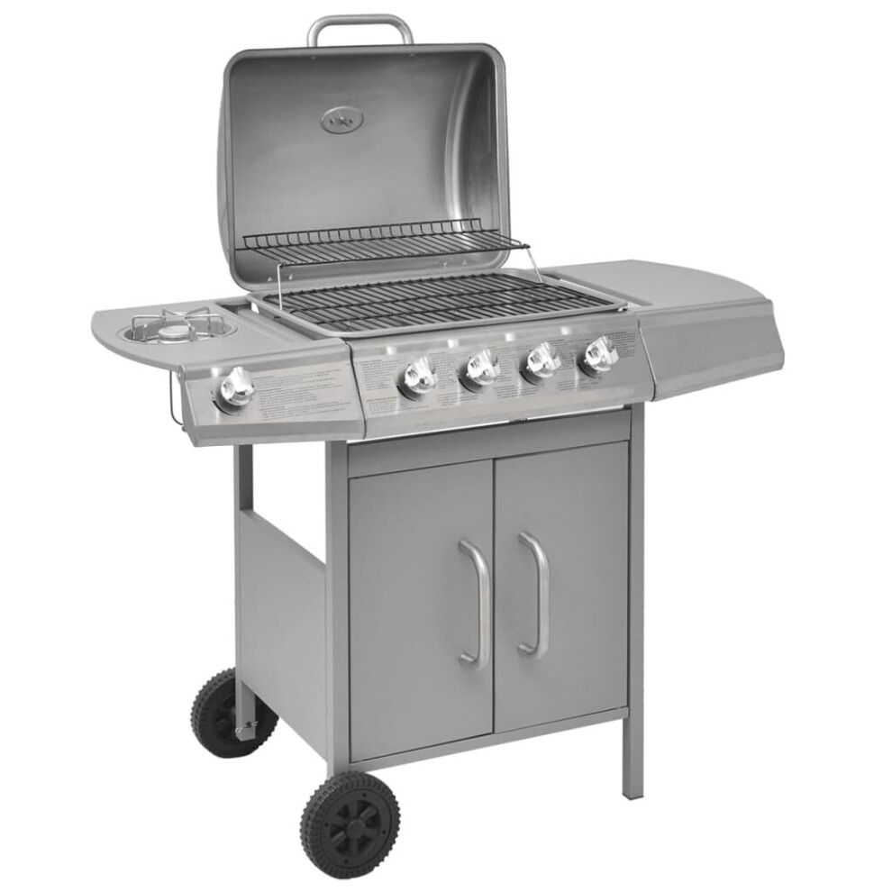 Vidaxl Gas Barbecue Grill 4+1 Cooking Zone Silver Outdoor Garden Bbq Portable