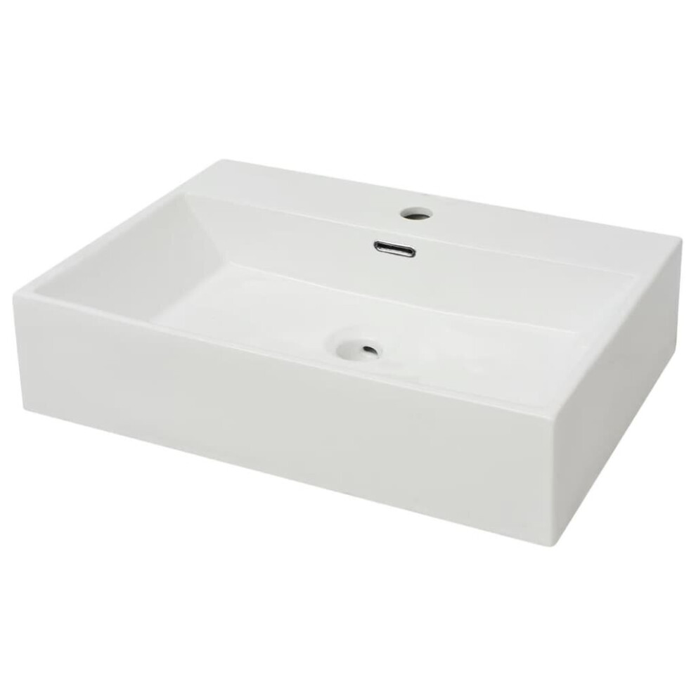 vidaXL Basin With Faucet Hole Ceramic White 60.5x42.5x14.5cm Countertop Sink