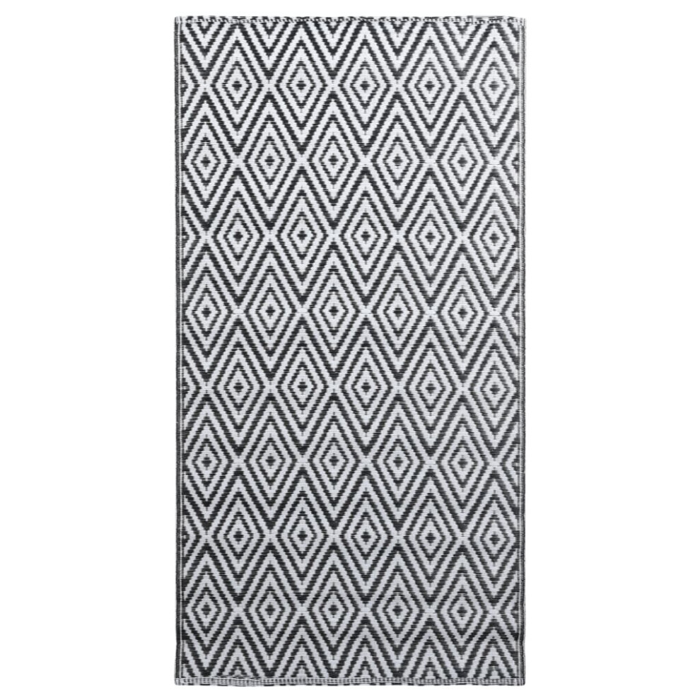 vidaXL Outdoor Carpet White and Black 190x290 cm PP Balcony Rug Patio Blanket