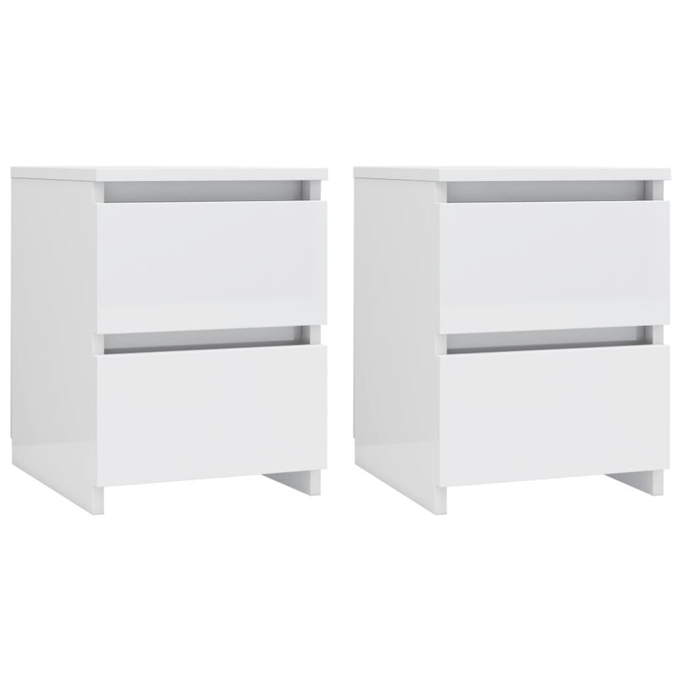 vidaXL 2x Bedside Cabinets Engineered Wood High Gloss White Nightstand Table