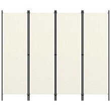 vidaXL 4-Panel Room Divider - Cream White, 200 x 180 cm, Foldable Freestanding Screen with Powder-Coated Iron Frame