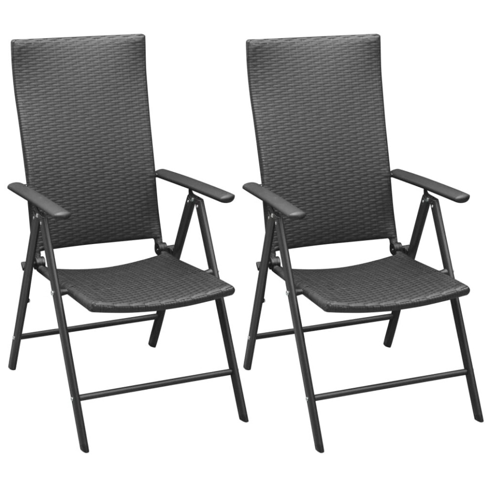 vidaXL 2x Stackable Garden Chairs Poly Rattan Black Folding Outdoor Terrace