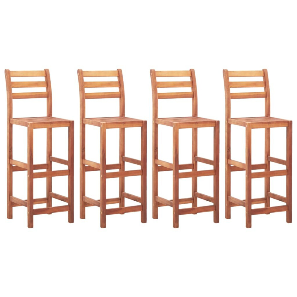 Vidaxl 4X Solid Acacia Wood Bar Chairs With Backrest Garden Counter Stool