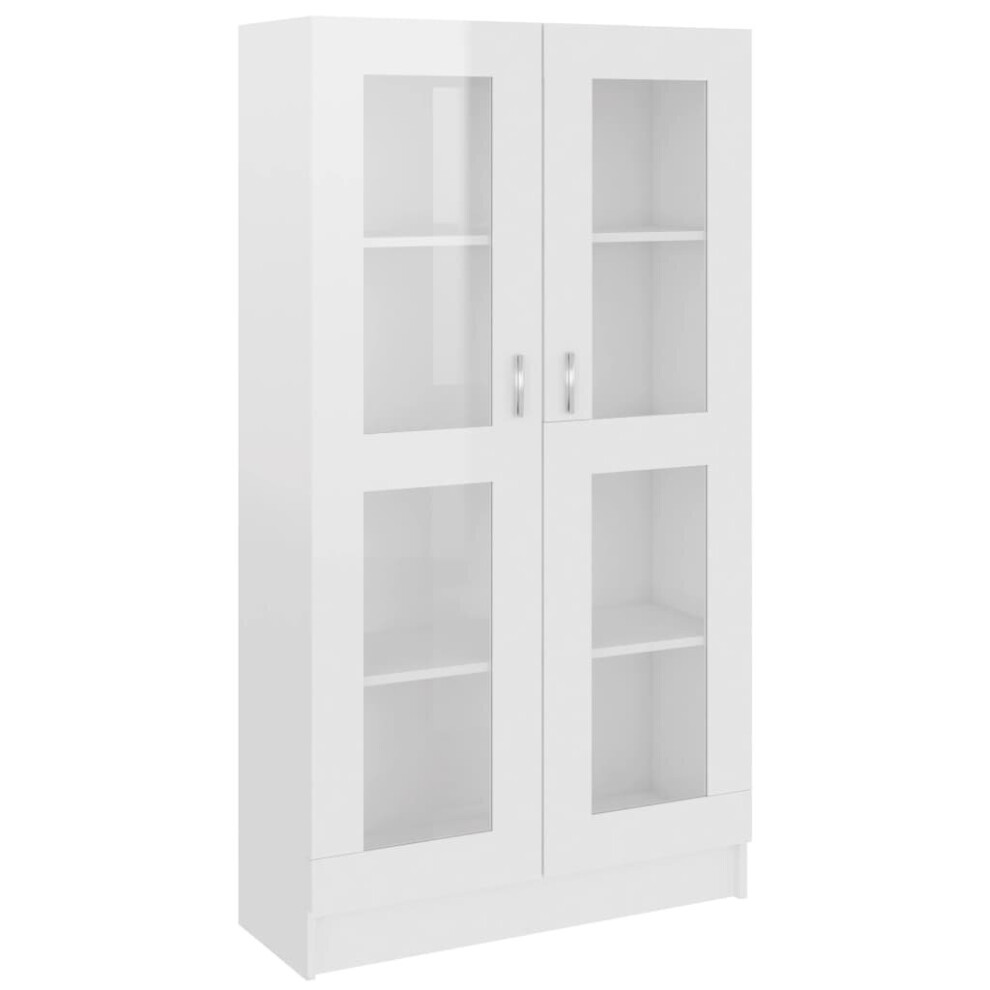 Vidaxl Vitrine Cabinet High Gloss White Engineered Wood Bookcase Storage Unit