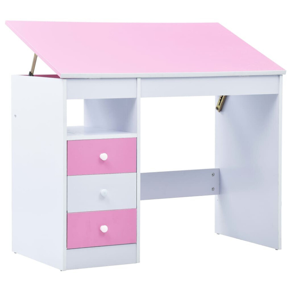 vidaXL Children Drawing Study Desk Tiltable Pink and White Kid Writing Table