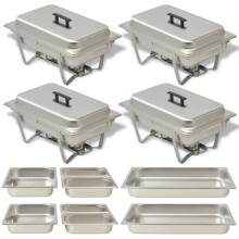 vidaXL 4x Chafing Dish Set Stainless Steel Lid Food Water Pan Stand Burner