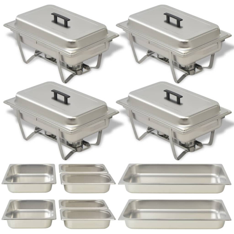 vidaXL 4x Chafing Dish Set Stainless Steel Lid Food Water Pan Stand Burner