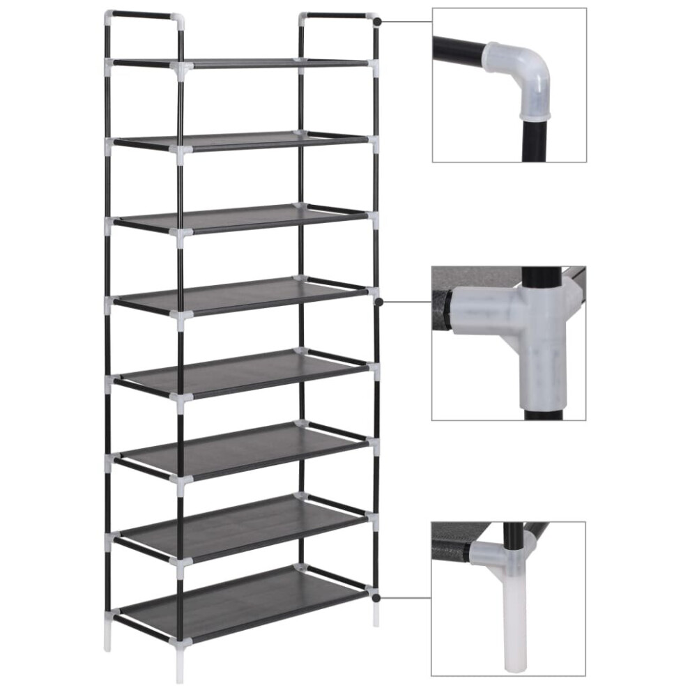 vidaXL Shoe Rack with 8 Shelves Metal and Non-woven Fabric Black Stand Unit