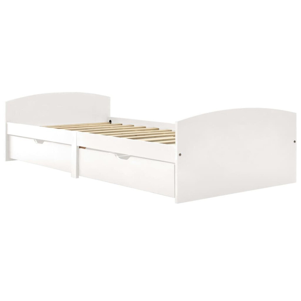 vidaXL Solid Wood Pine Bed Frame with 2 Drawers White 90x200 cm Home Bedstead