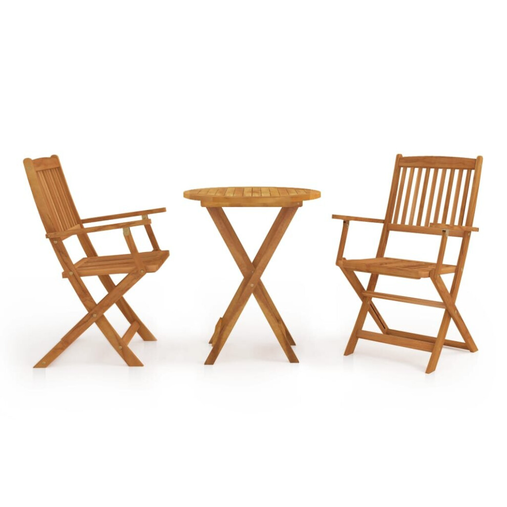 vidaXL Outdoor Bistro Set 3 Piece Acacia Wood Folding Round Garden Table Chair