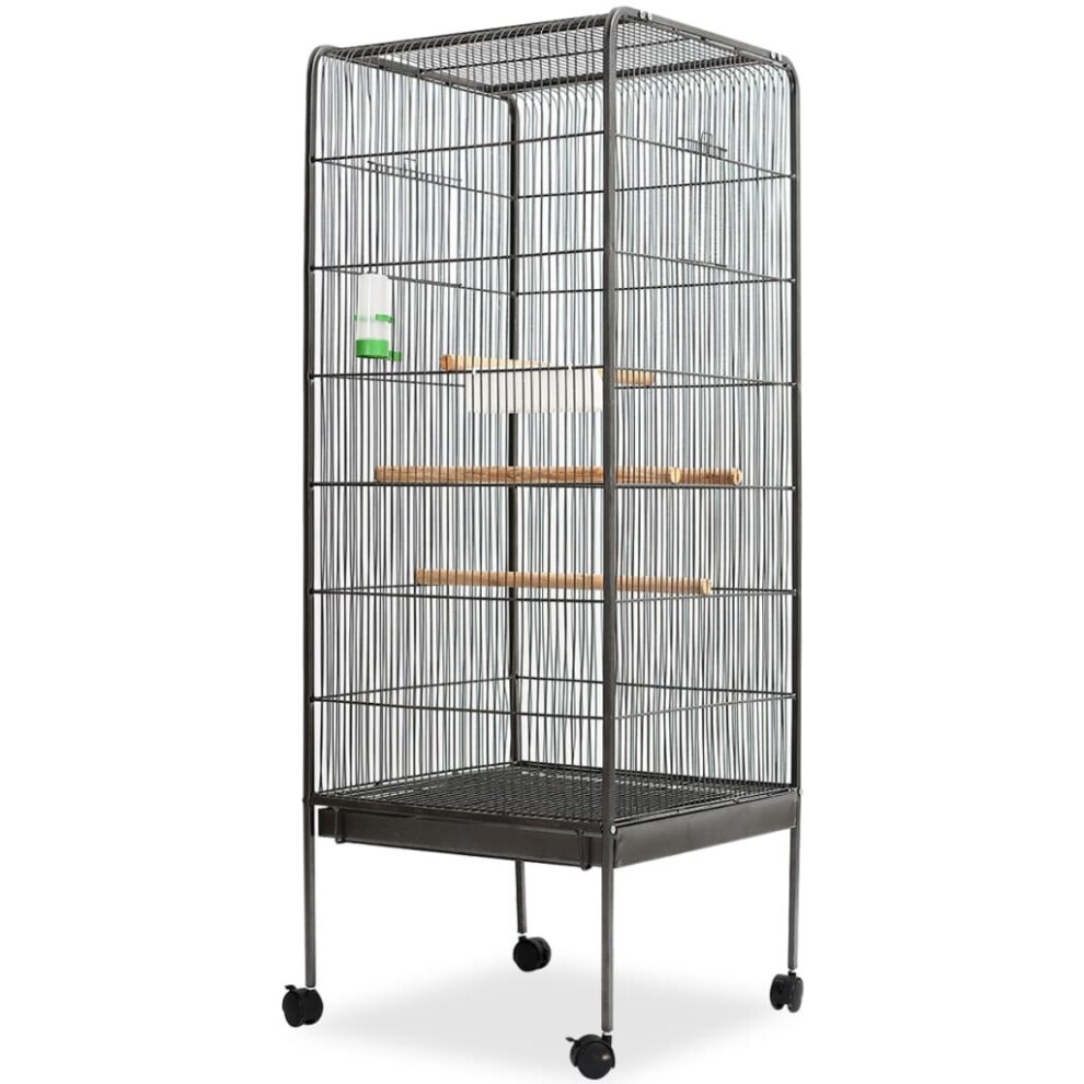 vidaXL Bird Cage House Stand Aviary Budgie Canary Parrot Cockatiel Steel Black