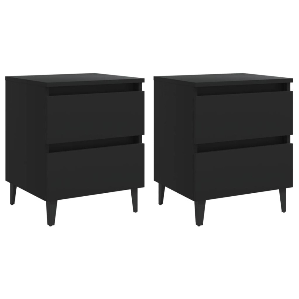 vidaXL 2x Bed Cabinets Black Engineered Wood Drawer Nightstand Home Furniture