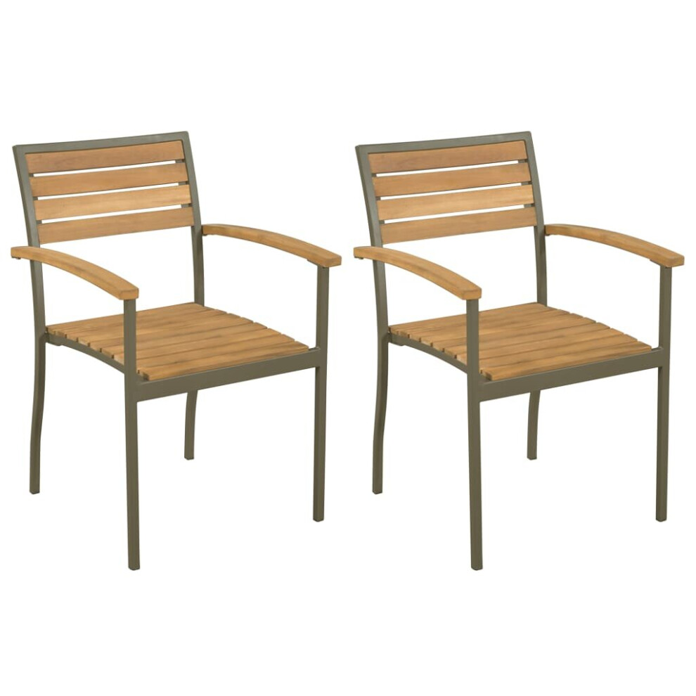 vidaXL 2x Solid Acacia Wood Steel Outdoor Stacking Dining Chairs Garden Seat