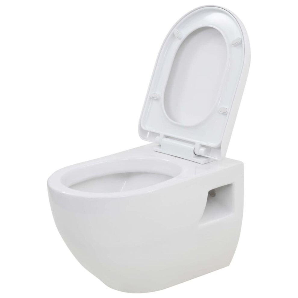 vidaXL Wall-Hung Toilet Ceramic White Home Bathroom Furniture WC Seat Fixture