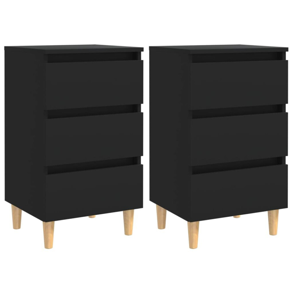 vidaXL 2x Bed Cabinets with Solid Wood Legs Black Bedroom Nightstand Table