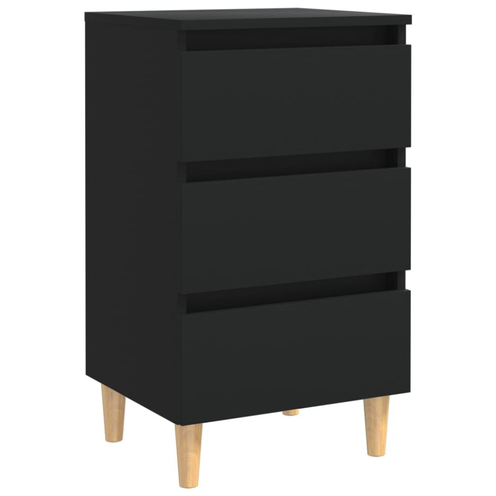 vidaXL Bed Cabinet with Solid Wood Legs Black Side Bedroom Table Nightstand