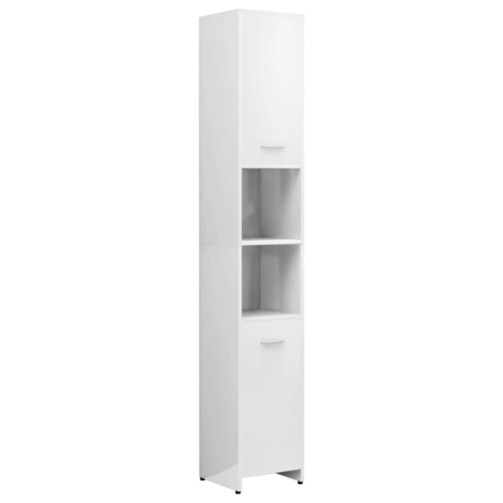 vidaXL Bathroom Cabinet High Gloss White Engineered Wood Home Storage Cupboard