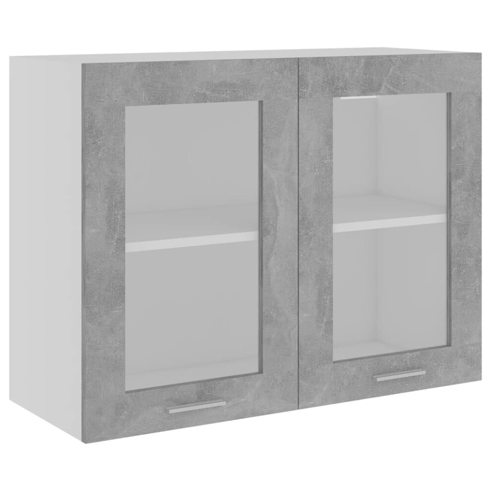 vidaXL Hanging Glass Cabinet Concrete Grey Engineered Wood Storage Cupboard