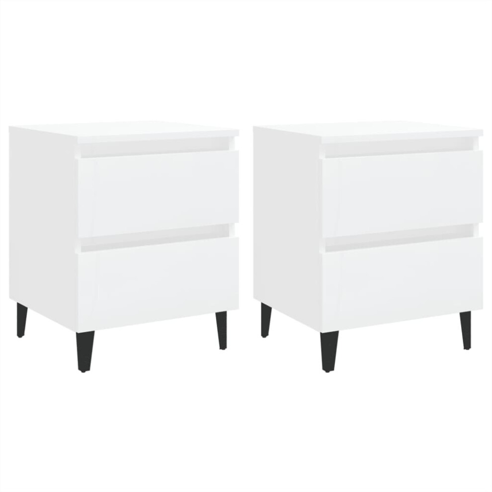 vidaXL 2x Bed Cabinets High Gloss White Engineered Wood Nightstand Furniture