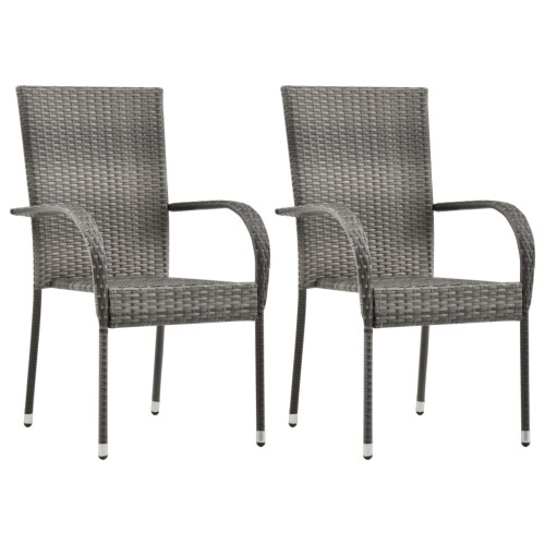VidaXL vidaXL Gartenstühle Stapelbar 2 Stk. Grau Poly Rattan