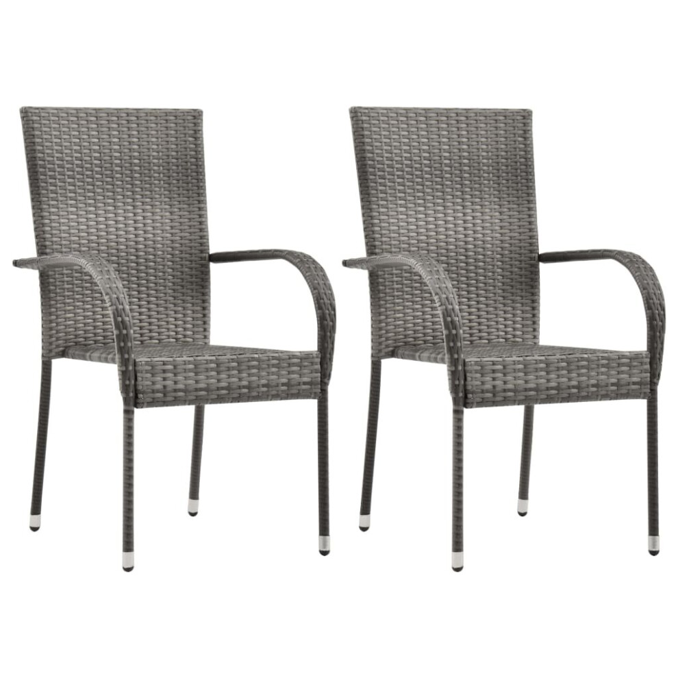 vidaXL 2x Stackable Outdoor Chairs Grey Poly Rattan Outdoor Seating Furniture