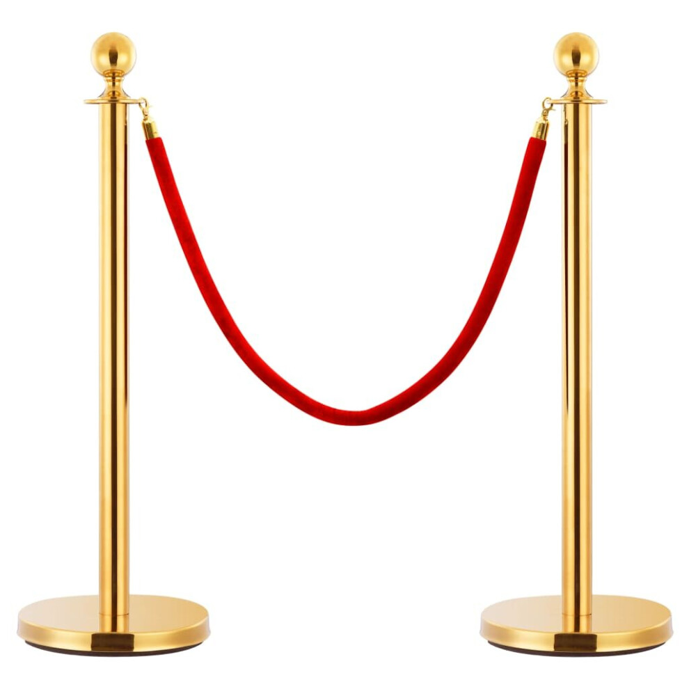 vidaXL 3 Piece VIP Queue Barrier Set Stainless Steel Gold Security Post Rope