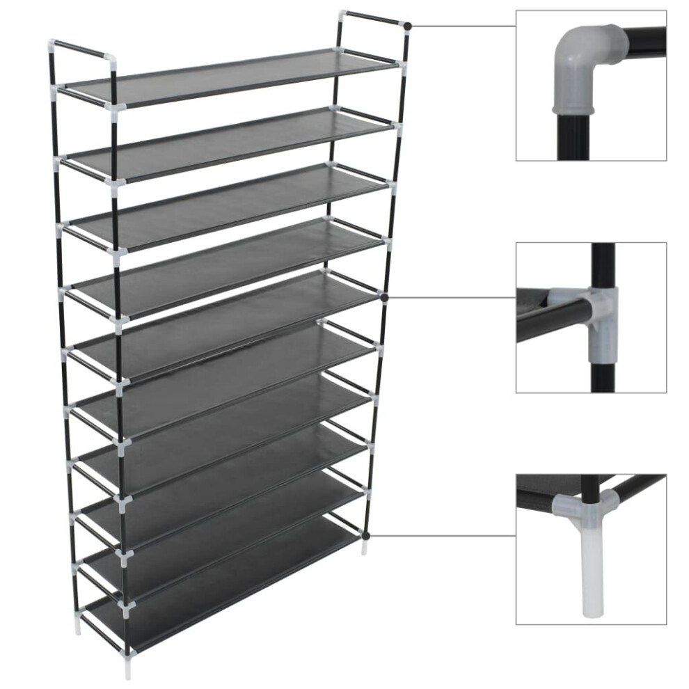 vidaXL Shoe Rack with 10 Shelves Metal and Non-woven Fabric Black Stand Unit