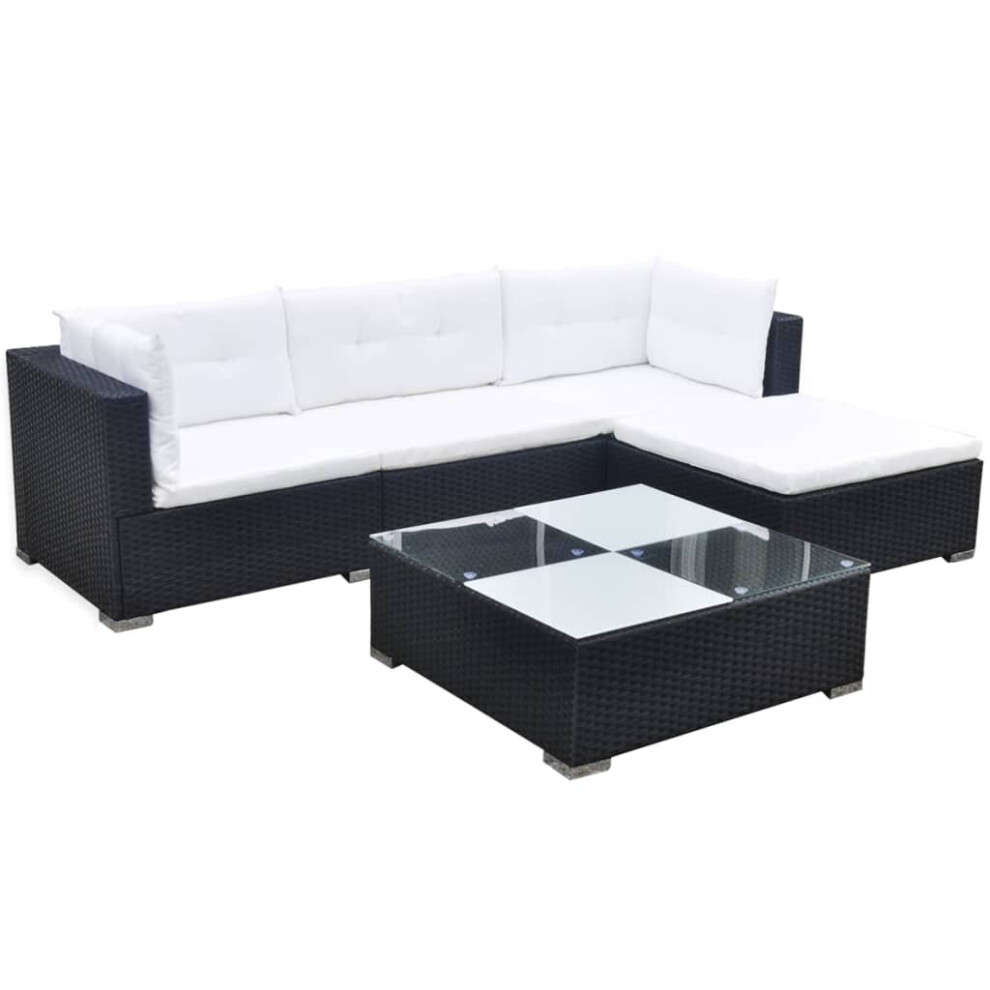 vidaXL Garden Lounge Set 5 Piece With Cushions Poly Rattan Black Sun Bed Sofa