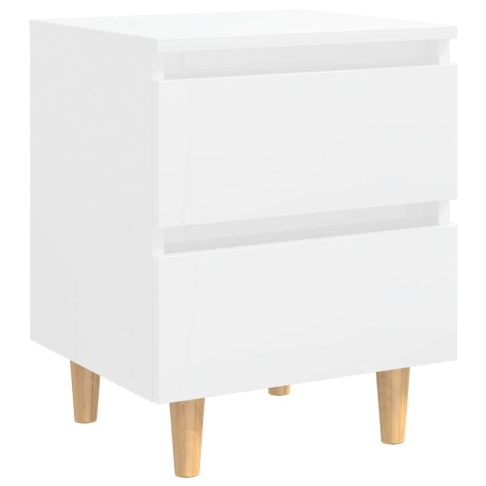 vidaXL Bed Cabinet with Solid Pinewood Legs High Gloss White Nightstand Table