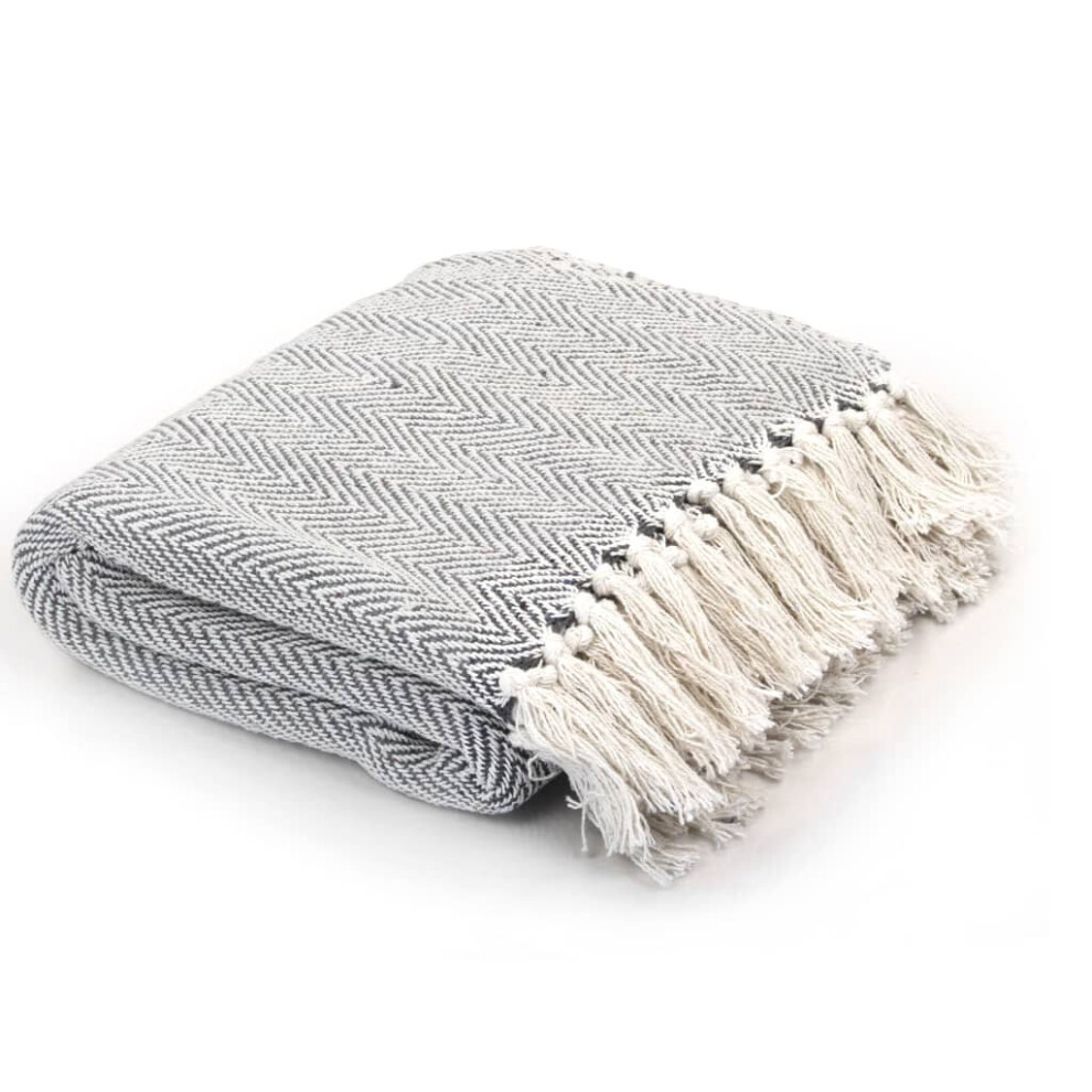 Vidaxl Throw Cotton Herringbone 220X250cm Grey Sofa Blanket Bedspread Cover