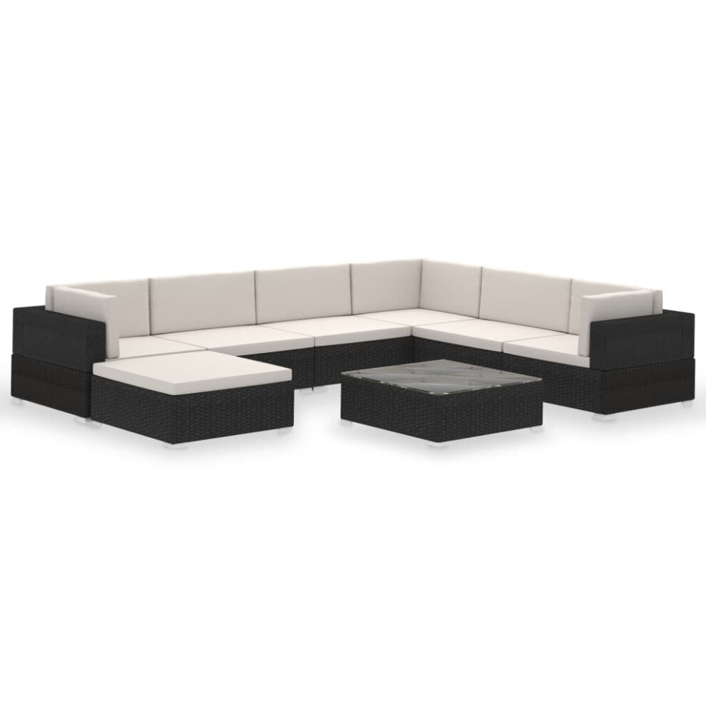 vidaXL Garden Lounge Set 8 Piece with Cushions Poly Rattan Black Furniture