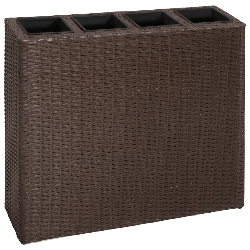 vidaXL Garden Raised Bed with 4 Pots Poly Rattan Brown Lawn Flower Box Planter