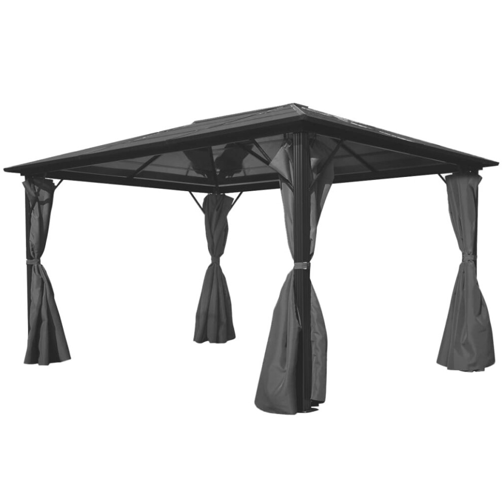 Vidaxl Anthracite Aluminium Gazebo With Curtains, 400X300 Cm Patio Canopy Marquee Shelter, 6 Mm Pc Board Roof