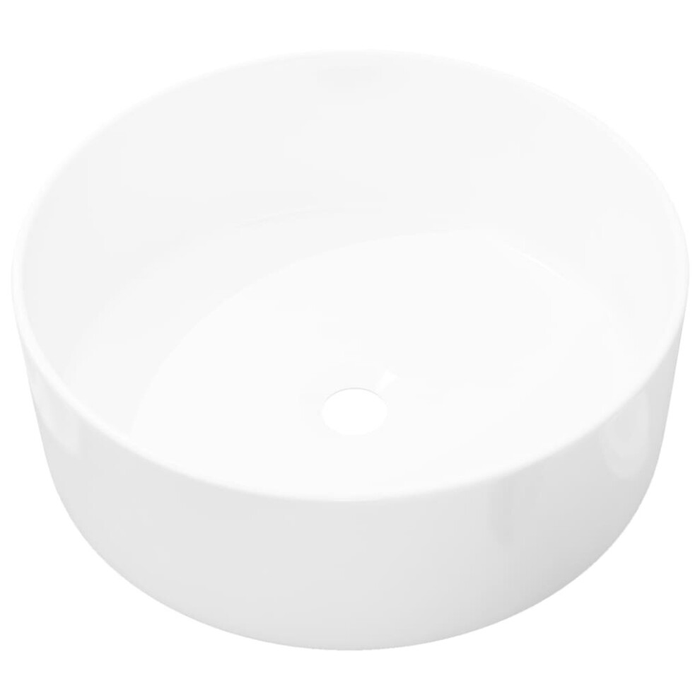 vidaXL Basin Round Ceramic White 40x15cm Bathroom Cloakroom Countertop Sink