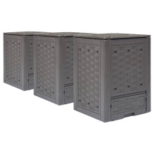 vidaXL 3x Garden Composters Brown 900L Plastic Rattan Trash Can Fertiliser Box
