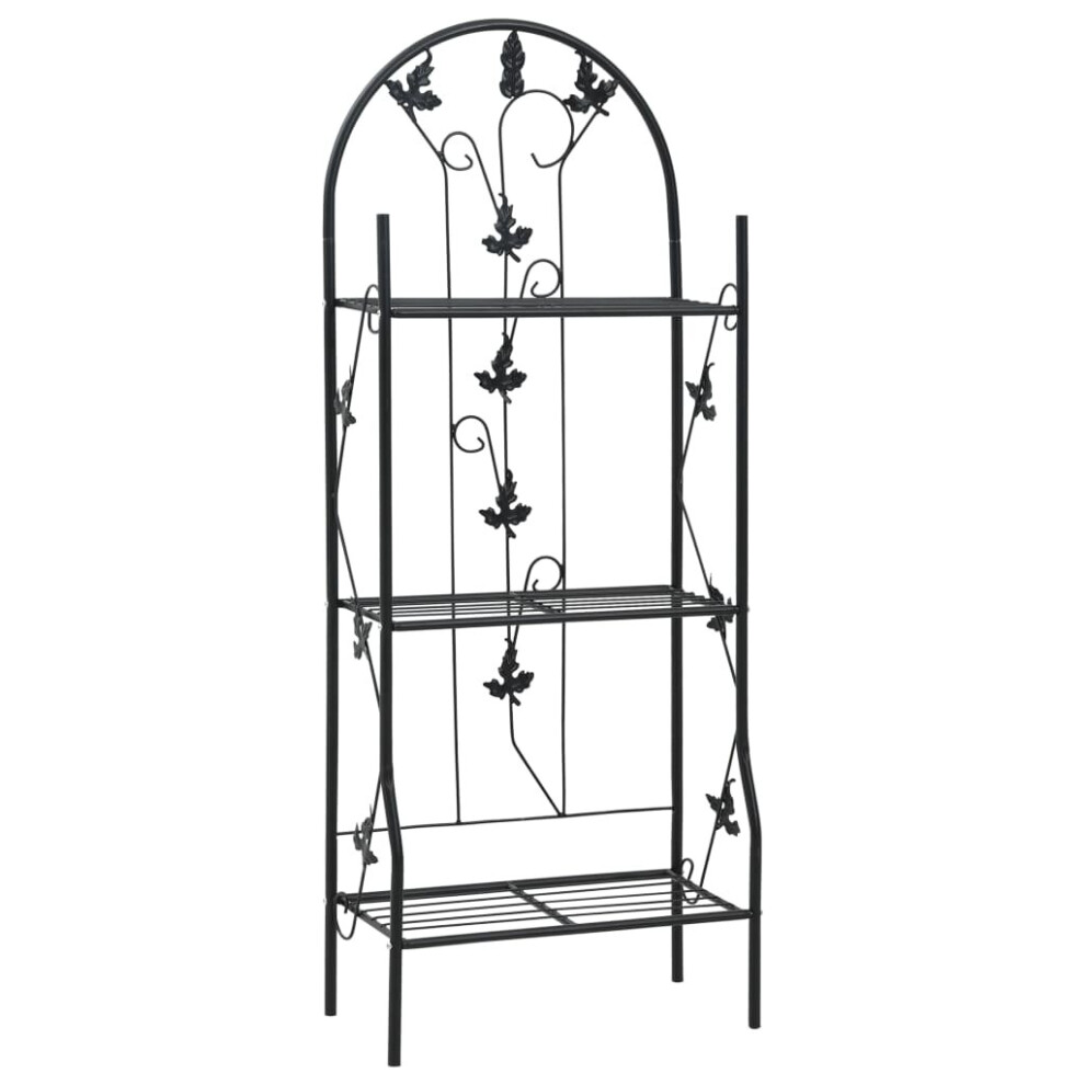 vidaXL 3-Layer Plant Rack Black Iron Home Garden Lawn Flower Stand Pot Rack