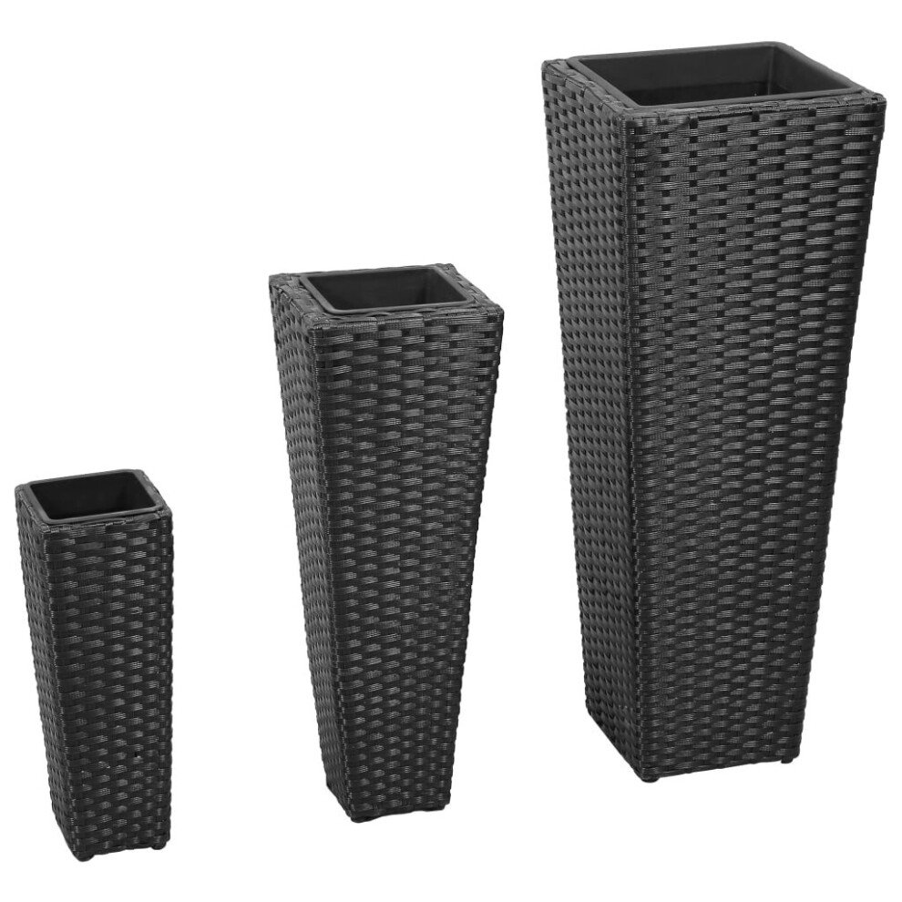 vidaXL 3x Garden Raised Beds Poly Rattan Black Lawn Planters Plant Flower Pots