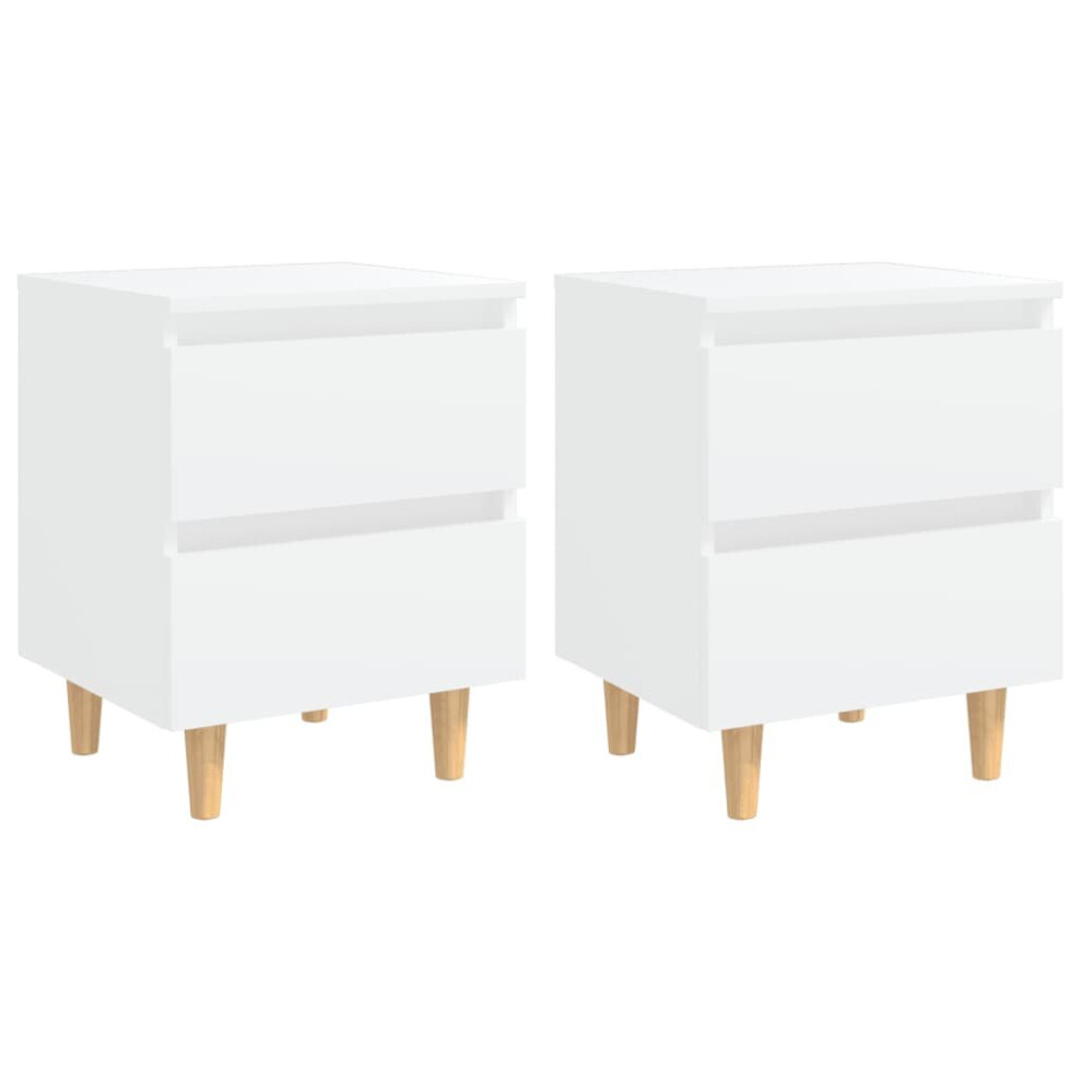 vidaXL 2x Bed Cabinets with Solid Pinewood Legs White Bedroom Nightstand Table