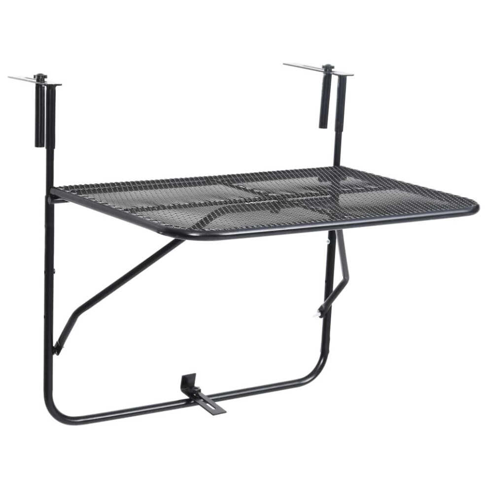 vidaXL Balcony Table Black Steel Folding Hanging Side Storage Rack Outdoor