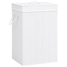 vidaXL Bamboo Laundry Basket White 40x30x60 cm Rectangular with Removable Liner, Handles, Collapsible - 320751