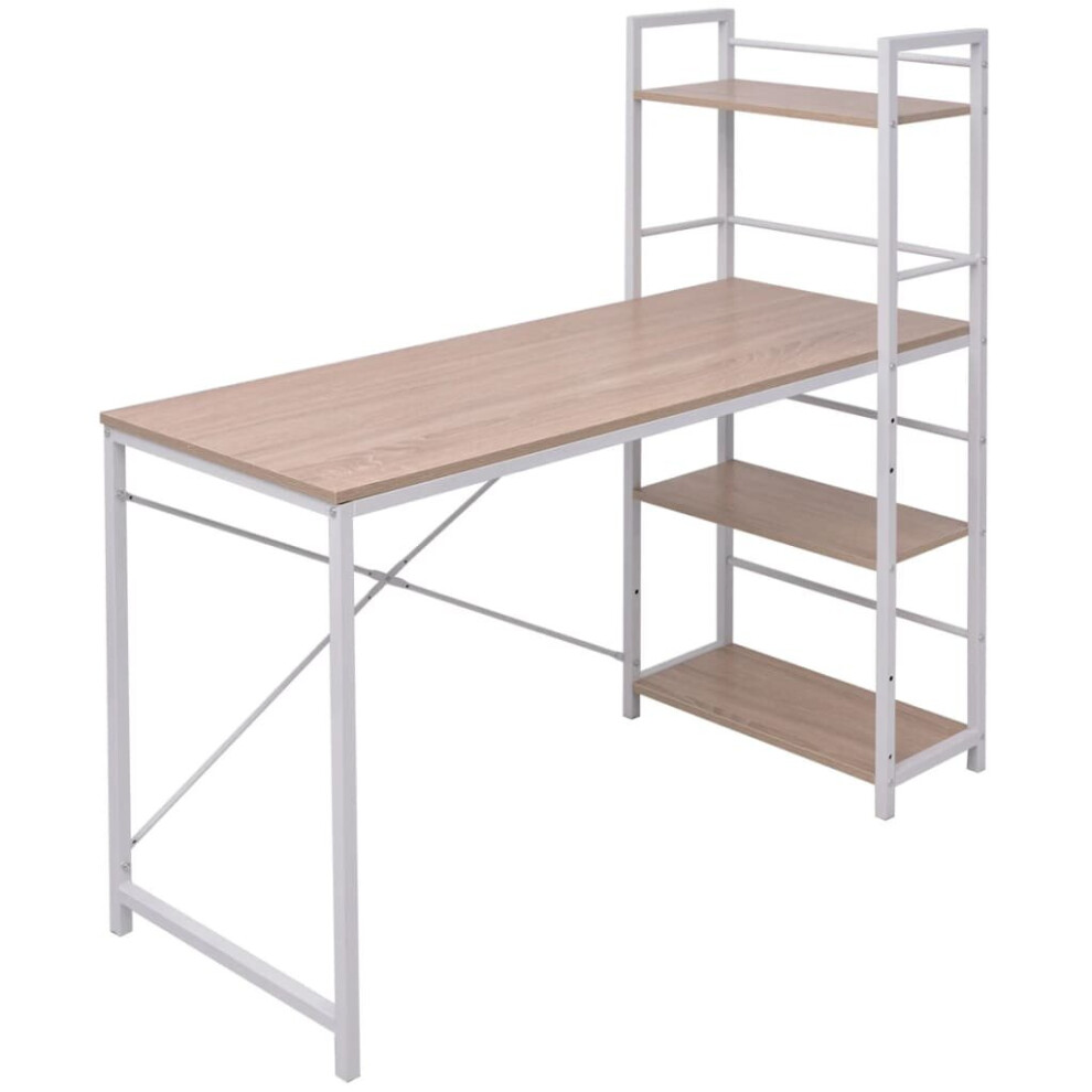 Vidaxl Desk With 4-Tier Bookcase Oak Writing Computer Office Table Workstation
