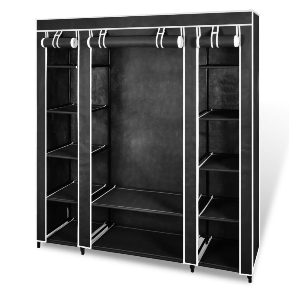 vidaXL Wardrobe with Compartments and Rods Black Fabric Closet Rack Storage