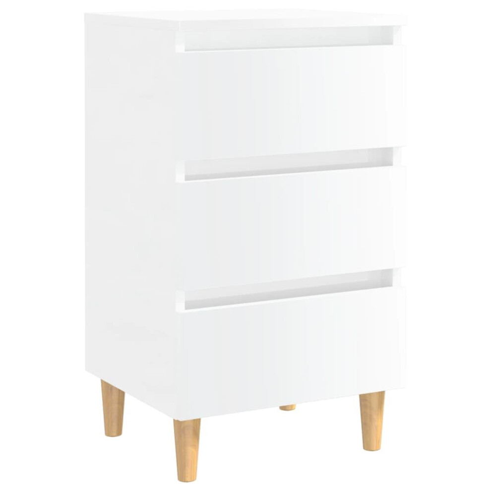 vidaXL Bed Cabinet with Solid Wood Legs High Gloss White Bedroom Nightstand