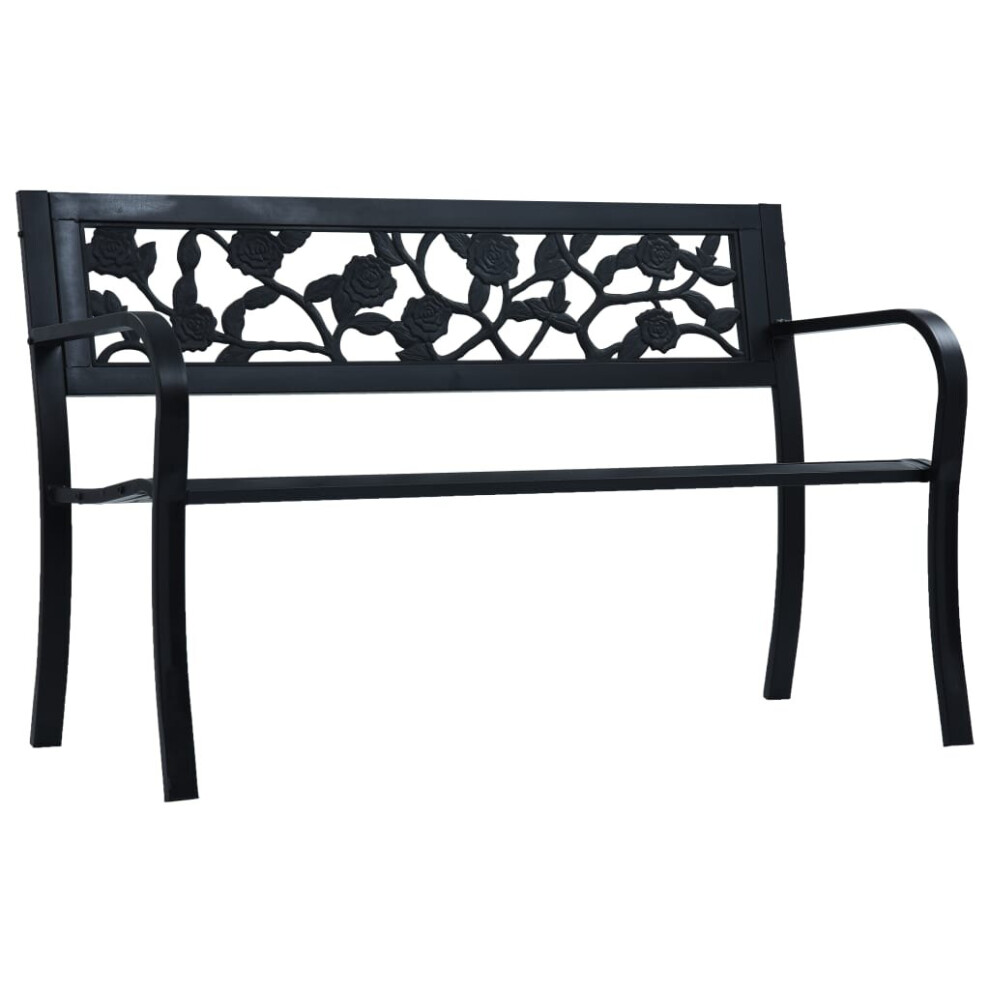 vidaXL Garden Bench 125cm Black Steel Wood Outdoor Patio Seating Furniture