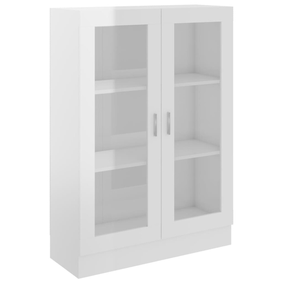 vidaXL Vitrine Cabinet High Gloss White Engineered Wood Storage Rack Sideboard