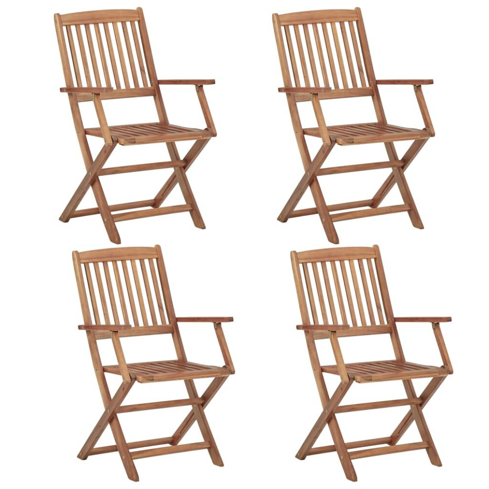 vidaXL 4x Solid Acacia Wood Folding Outdoor Chairs Wooden Garden Dining Seat