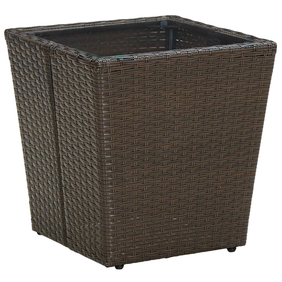 Vidaxl Tea Table Brown Poly Rattan And Tempered Glass Coffee Desk Outdoor