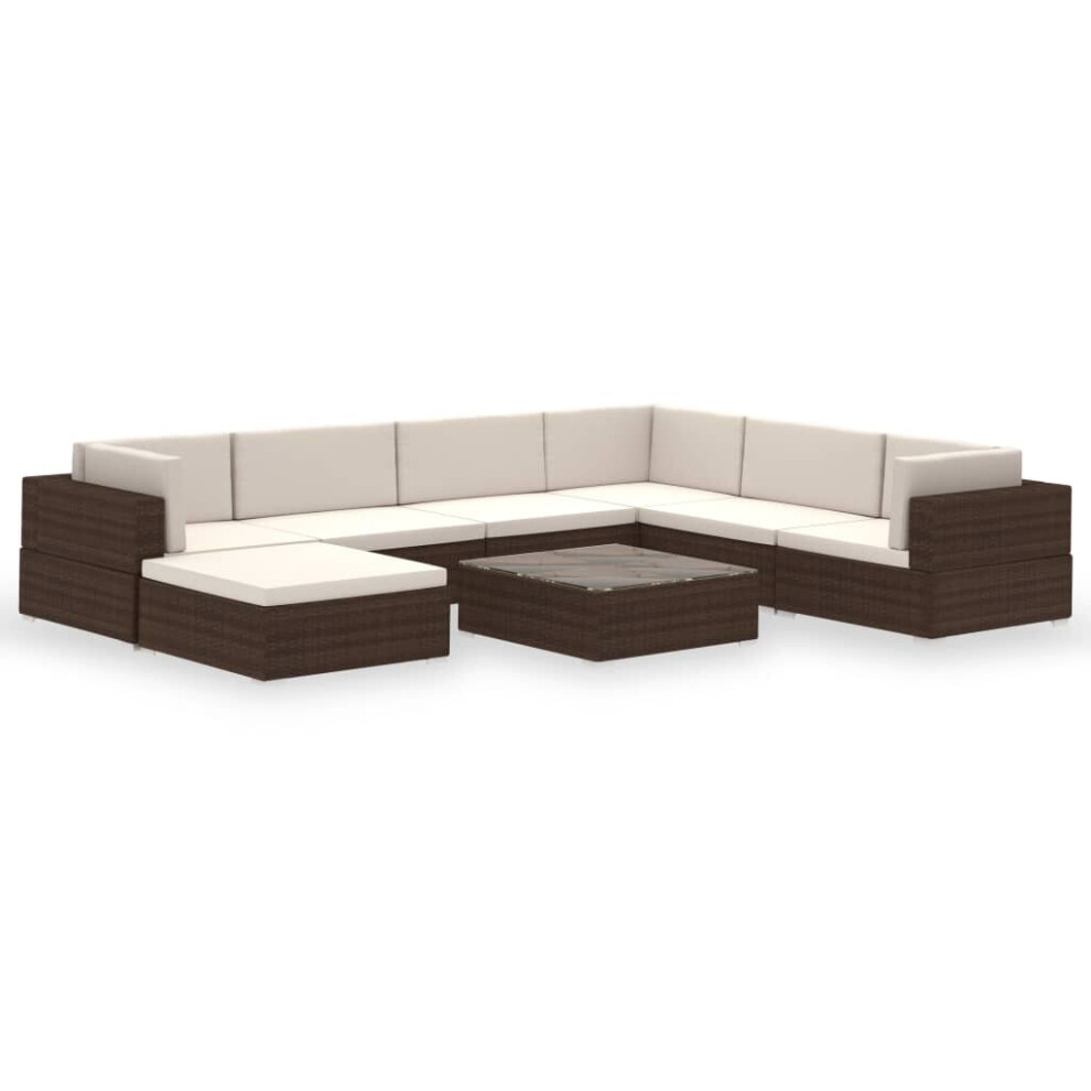 vidaXL Garden Lounge Set 8 Piece with Cushions Poly Rattan Brown Furniture